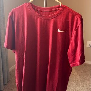 Nike Dark Red Short Sleeve Dri-FIT Tee with White Swoosh